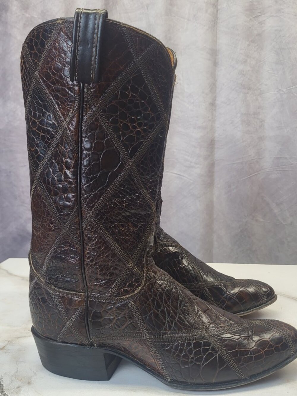 Tony Lama Turtle Diamond Patchwork Western Boots Women's Size 7 B